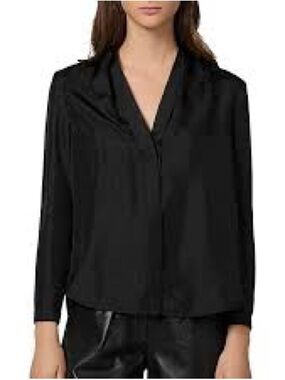 NWT SANDRO Lanna Black 100% Silk Long Sleeve Button-Down Blouse Size Small